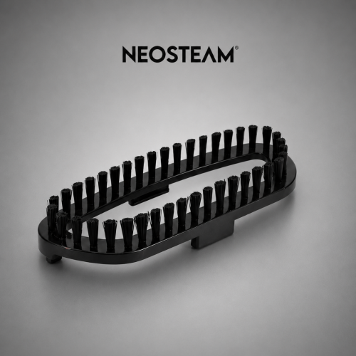 12 1 1 - NeoSteam Oval black hair brush with dense black bristles on a gray backdrop, NEOSTEAM branding above the image.