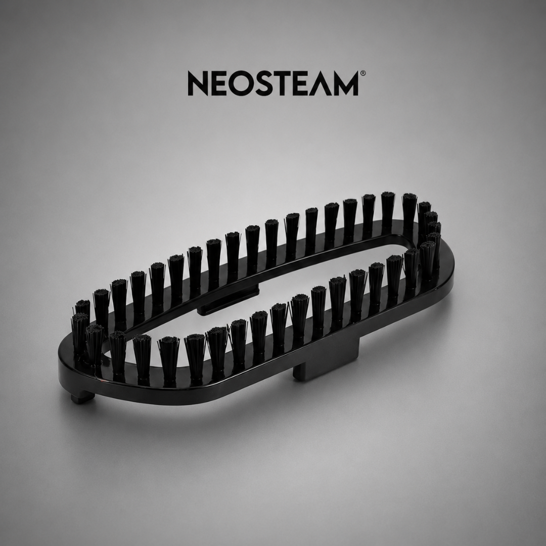 12 1 1 - NeoSteam Oval black hair brush with dense black bristles on a gray backdrop, NEOSTEAM branding above the image.