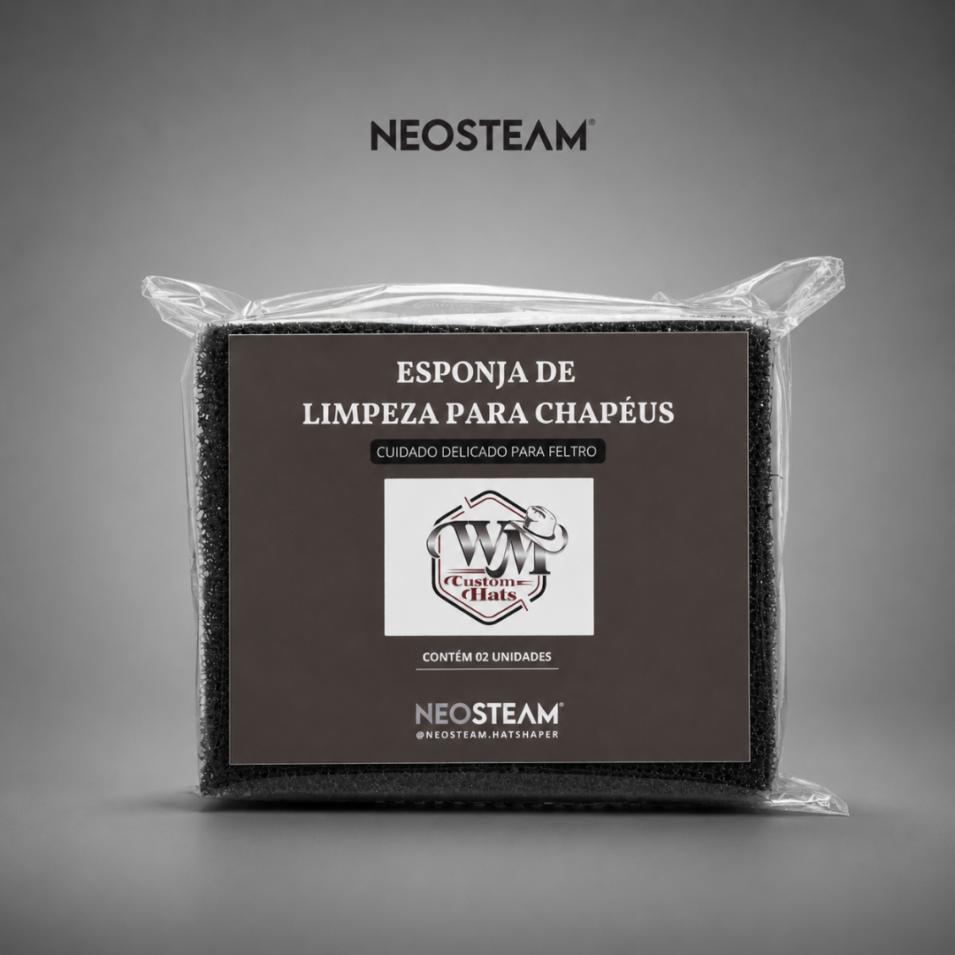 63 - NeoSteam Neosteam hat cleaning sponge packaging, two units visible inside plastic wrap with a dark label and logo.