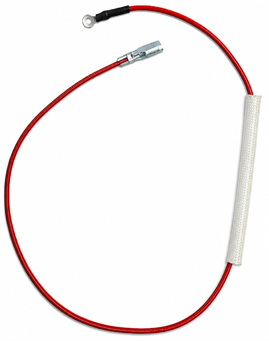 5c6153e5-2418-46e6-819b-f870437e622d - NeoSteam Red insulated electrical cable with a ring terminal on one end and a metal crimp connector mid-span, partially covered by a white heat‑shrink sleeve.