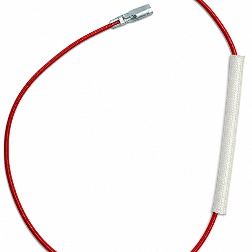 5c6153e5-2418-46e6-819b-f870437e622d - NeoSteam Red electrical wire lead with a ring terminal at one end and a metal crimp connector mid‑path, partly sleeved in white heat‑shrink tubing