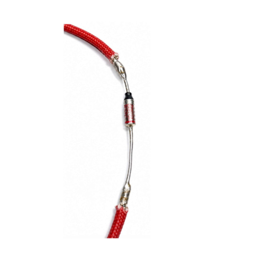 Design sem nome 62 - NeoSteam Inline fuse holder on a red insulated electrical wire with exposed metal ends along a vertical axis