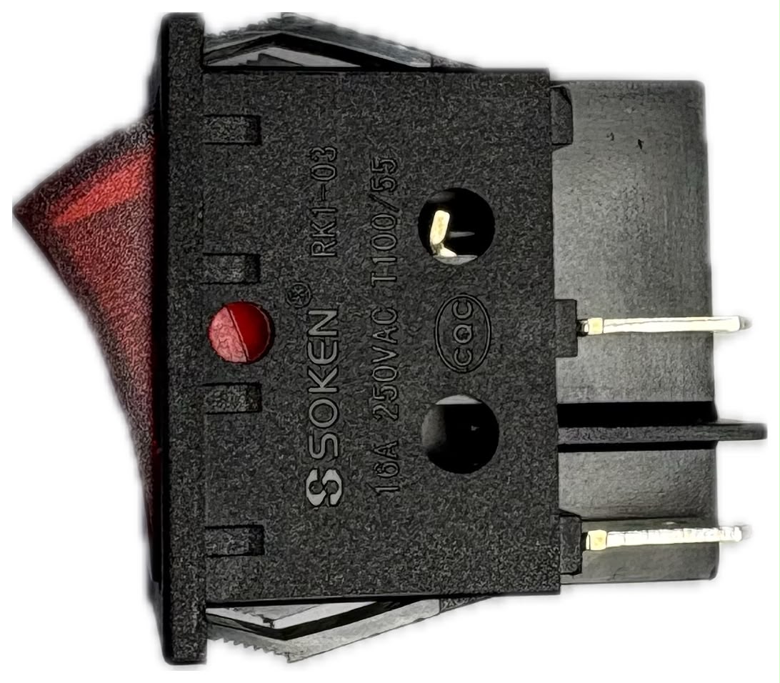 WhatsApp Image 2026-08-19 at 112822 - NeoSteam Panel-mount electrical switch: black rectangular body with a small red circular button on the left and metal terminals visible on the right side.
